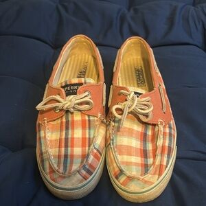 Sperry Top-Sider Boat Shoes 8.5 Pink Plaid